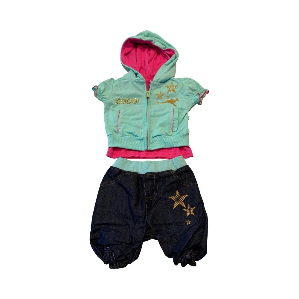 Coogi‎ Baby Girls 3 Piece Set Hoodie Shirt Denim Pants Blue Pink 3/6M